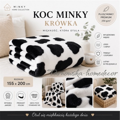Koc_Plusz_Minky_Krowka_Premium_Gruby_Bialo-Czarny