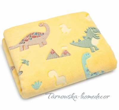 Kocyk_Dzieciecy_Minky_Dinozaury_Zolte_Swiecacy_w_Ciemnosci_75x100_Miekki