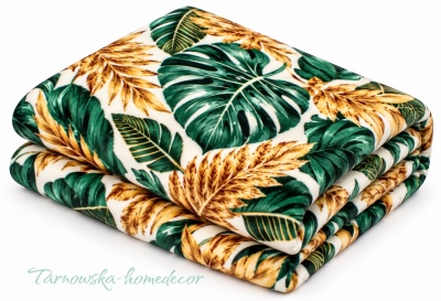 Koc_Polarowy_Narzuta_Monstera_Zielona_na_bialym_tle_250gm²_Miekki