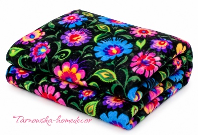 Koc_polarowy_Lowickie_Kwiaty_Czarny_250g_Polar_Home_Collection