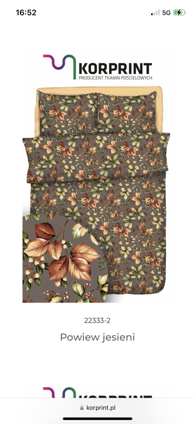 Komplet pościeli flanela 100% bawełny 160x200cm wzór liście na brązie