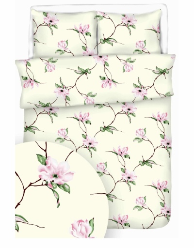 Komplet pościeli flanela 100% bawełny 160x200cm wzór magnolia ecru