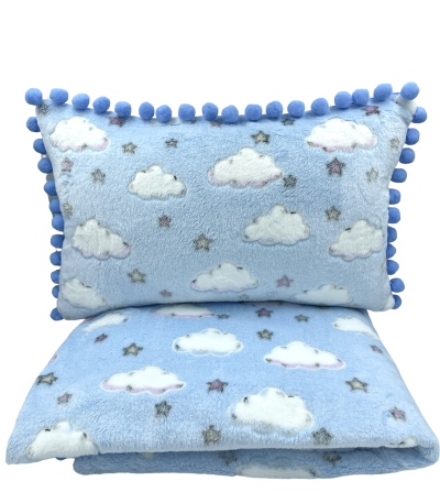 Komplet Kocyk Poduszka Chmurki świecący w ciemności