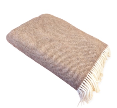 Koc 100% wełna nowozelandzka 500g 150x200 diagonalny kolor kamelowy