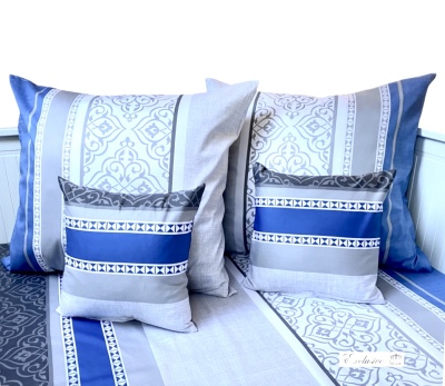Komplet pościeli satyna 100% bawełna lux wzór ornament niebieski szary