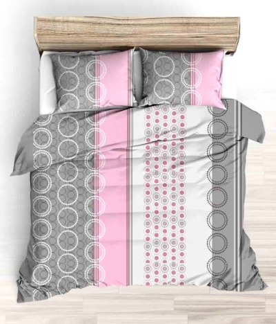 Komplet pościeli kora premium 100% bawełny 160x200cm wzór koła szaro-różowy