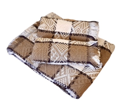 Narzuta na kanapę + 2 fotelówki tkane wzór romby krata  kamelowy-morelkowa