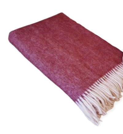 Koc 100% wełna nowozelandzka 150x200 gładki bordo