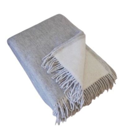 Koc z wełny jagnięcej gładki jednobarwny dwustronny szary 150x200cm 600g