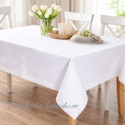 Obrus  110x160 Biały A'la Len Koronka Mereżka Elegancki Tarnowska Home Decor