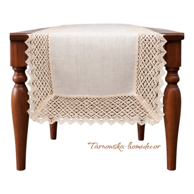 Bieżnik Serweta  A'la Len Beżowy Koronka Natural Lace Linen Tarnowska Home Decor