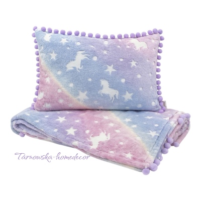 Komplet dziecięcy MINKY Koc + Poduszka  jednorożce glow świecące w ciemności Minky Kids Line